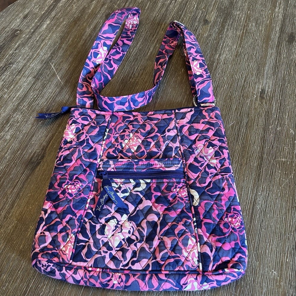 Vera Bradley Double Zip Mailbag‎ Crossbody Purse Bag Pink Blue Floral Quilted